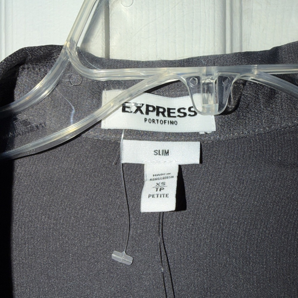 NWT Express Portofino Slim Shirt Womens X-Small Gray Blouse Top Roll Tab Sleeve - Picture 3 of 5